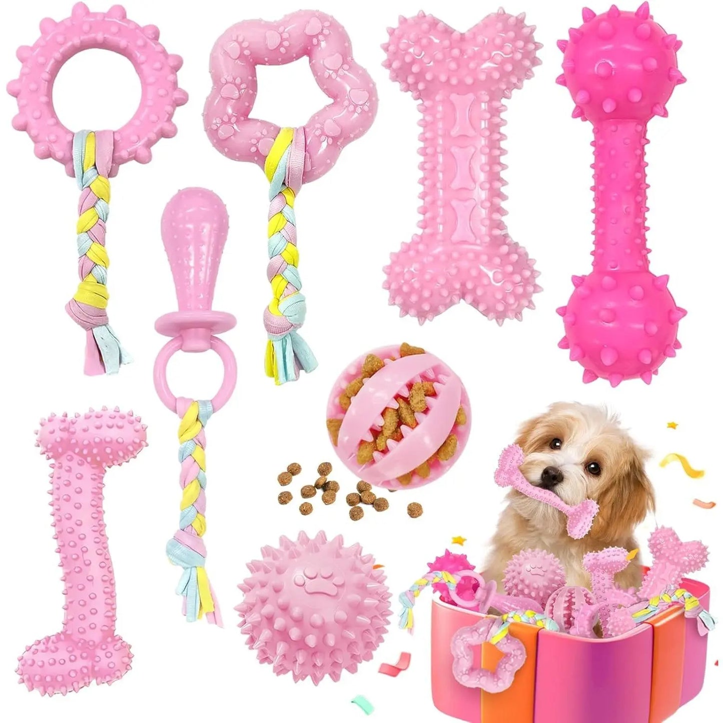 Set of 8/6 Durable Puppy Chew Toys for Teething Small Dogs - Interactive and Soft Rubber Toys for Engaging Playtime, Perfect for Christmas, Father's Day, and Summer Celebrations