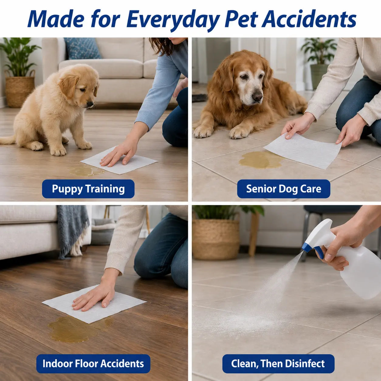 L&W BROS. Pet Absorbent Sheets for Emergency Dog Urine Cleanup on Hardwood Floors - Rapid Liquid Lock and Odor Control Solution