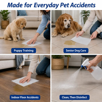 L&W BROS. Pet Absorbent Sheets for Emergency Dog Urine Cleanup on Hardwood Floors - Rapid Liquid Lock and Odor Control Solution