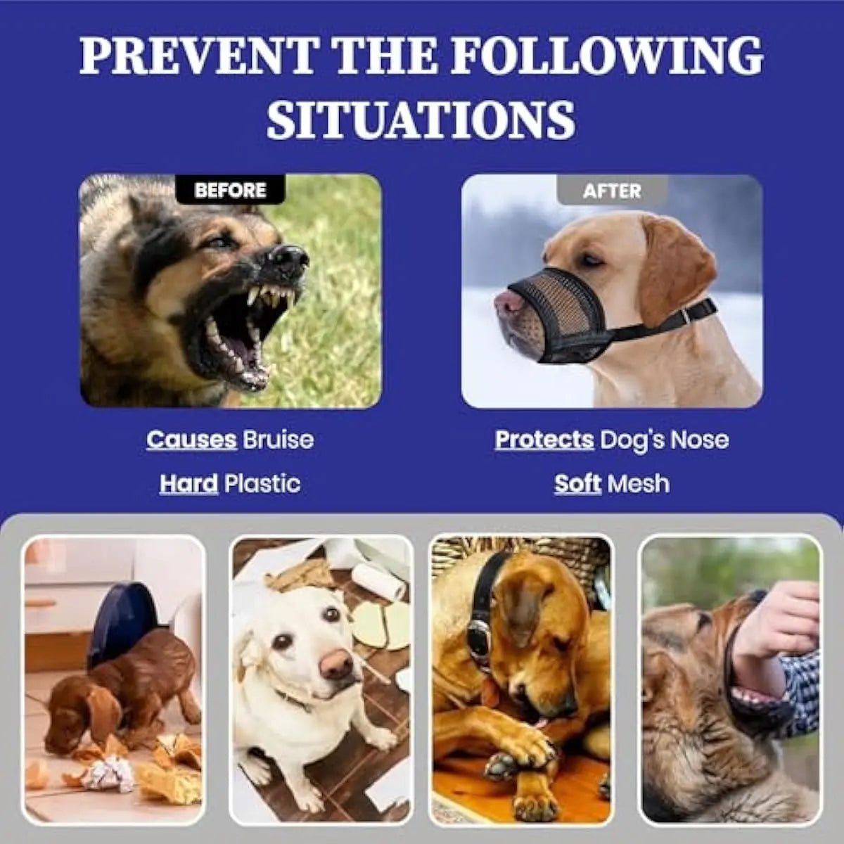 Adjustable Air Mesh Dog Muzzle for Various Sizes - Prevents Biting, Scavenging, Licking, and Chewing