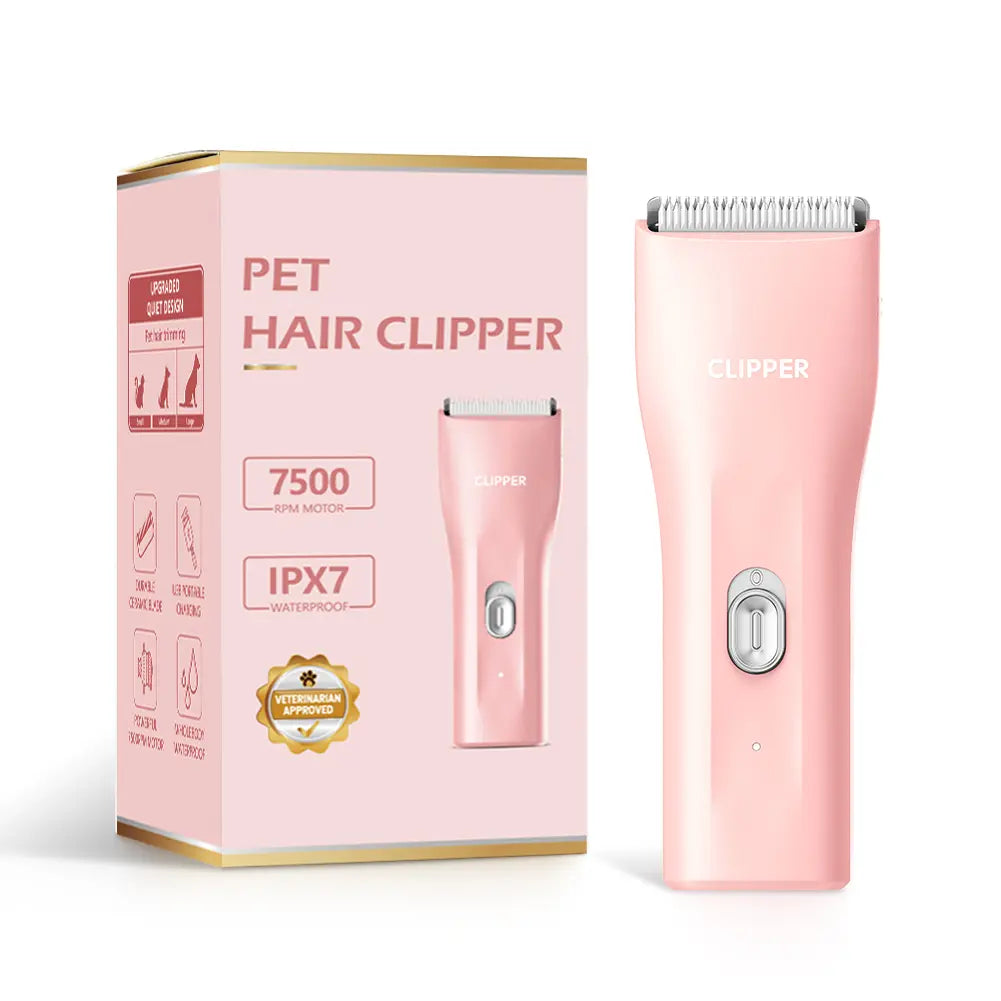 Professional Low Noise Rechargeable Cordless Pet Clippers for Dog and Cat Grooming with Ceramic Blade, Ideal for Matted and Long Hair