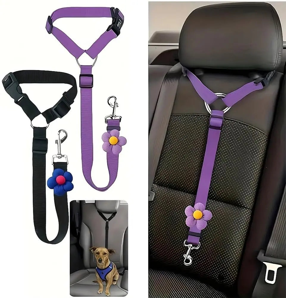 Adjustable Dog Car Harness Seatbelt - 2 Pack Headrest Restraint Tether for Enhanced Pet Safety During Vehicle Travel
