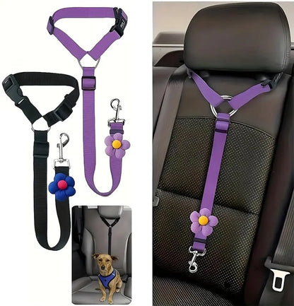Adjustable Dog Car Harness Seatbelt - 2 Pack Headrest Restraint Tether for Enhanced Pet Safety During Vehicle Travel