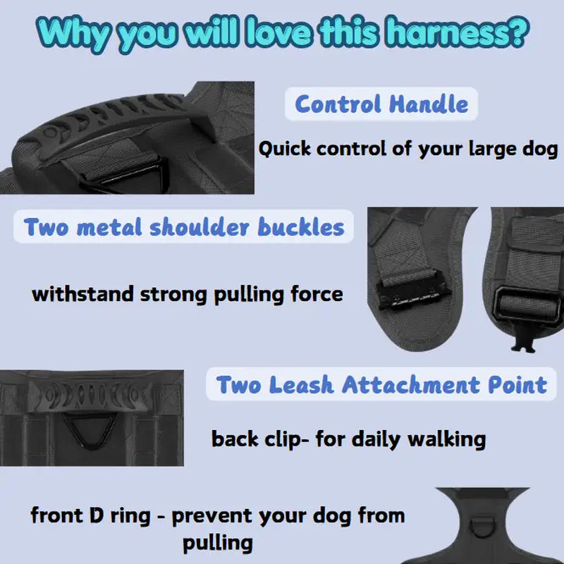 Tactical Dog Harness, Leash, and Collar Set for Medium and Large Breeds - Ideal for German Shepherds and Malinois Training and Walking