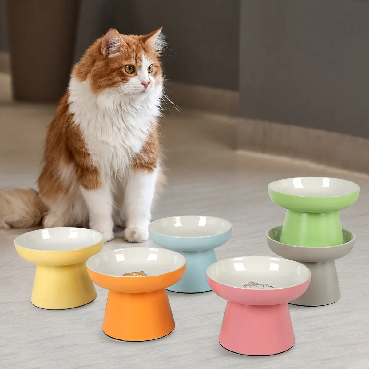 Elevated Ceramic Cat Bowls for Small Pets - Whisker-Friendly, Anti-Vomiting, Non-Slip, and Dishwasher/Microwave Safe