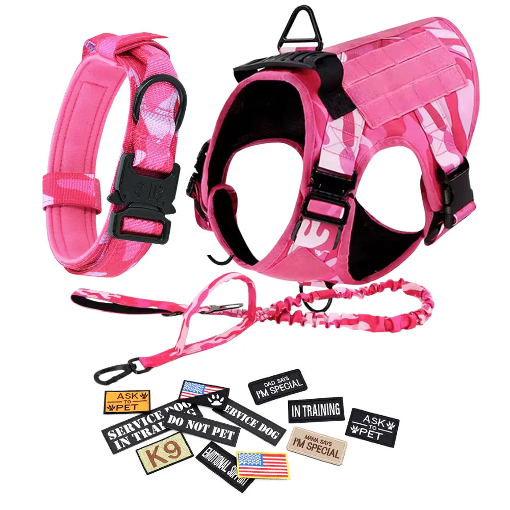 Tactical Dog Harness, Leash, and Collar Set for Medium and Large Breeds - Ideal for German Shepherds and Malinois Training and Walking