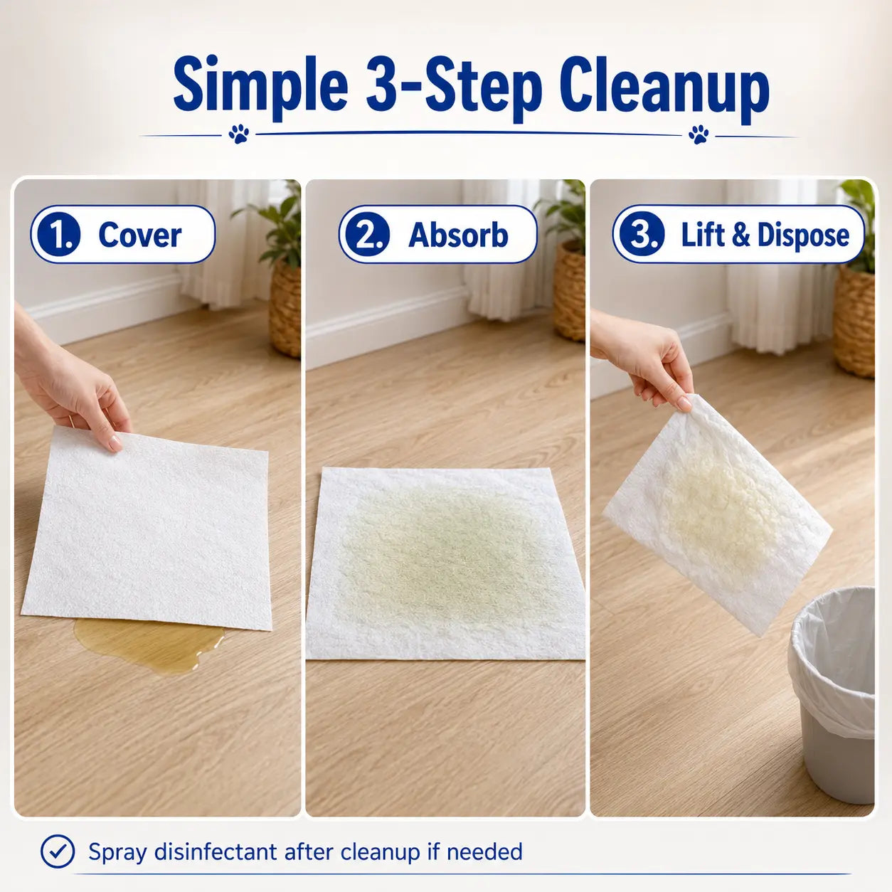 L&W BROS. Pet Absorbent Sheets for Emergency Dog Urine Cleanup on Hardwood Floors - Rapid Liquid Lock and Odor Control Solution