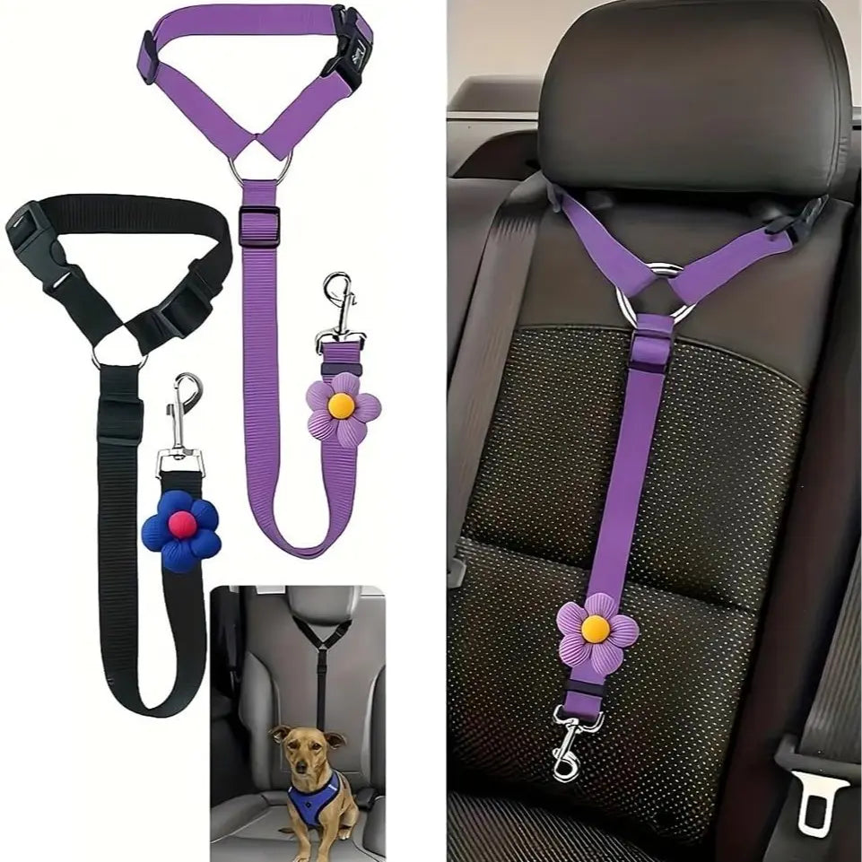 Adjustable Dog Car Harness Seatbelt - 2 Pack Headrest Restraint Tether for Enhanced Pet Safety During Vehicle Travel