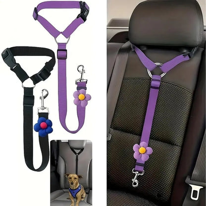 Adjustable Dog Car Harness Seatbelt - 2 Pack Headrest Restraint Tether for Enhanced Pet Safety During Vehicle Travel